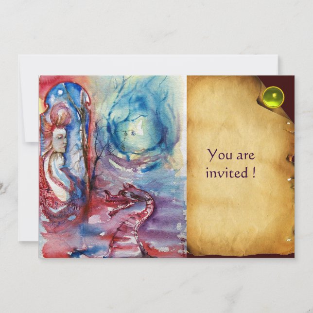 Invitation MORGANA Dame et Dragon Parchemin Gemme Jaune (Devant)