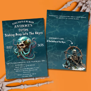 Invitation Mort à ma jeunesse Crâne Kraken Fête d'anniversair