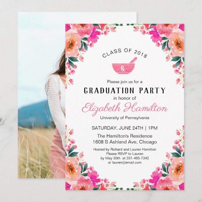 Invitation Mortar Pestle Pharmaciale School Grad Party Photo (Devant / Derrière)