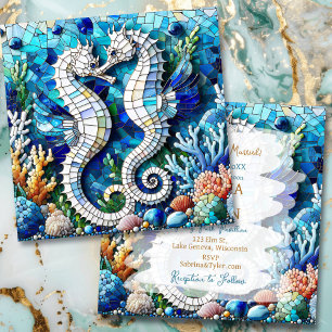 Invitation Mosaic Seahorses Plage romantique
