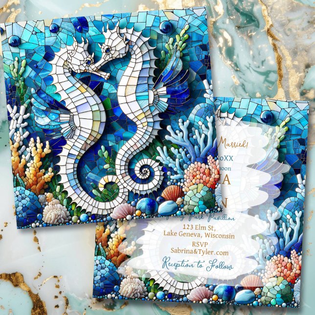 Invitation Mosaic Seahorses Plage romantique (Créateur téléchargé)