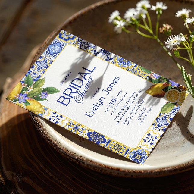 Invitation Mosaïque italienne Carrelage bleu citron Fête des  (Créateur téléchargé)