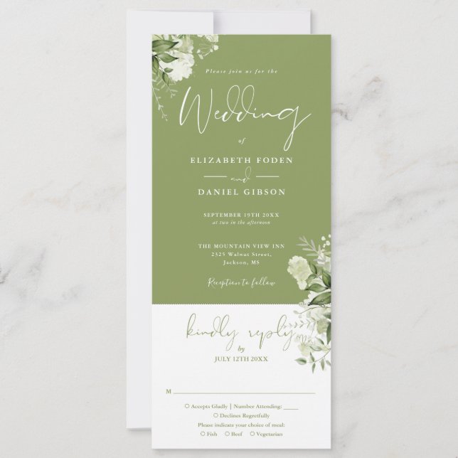 Invitation Moss Green Botanical Greenery All In One Wedding (Devant)