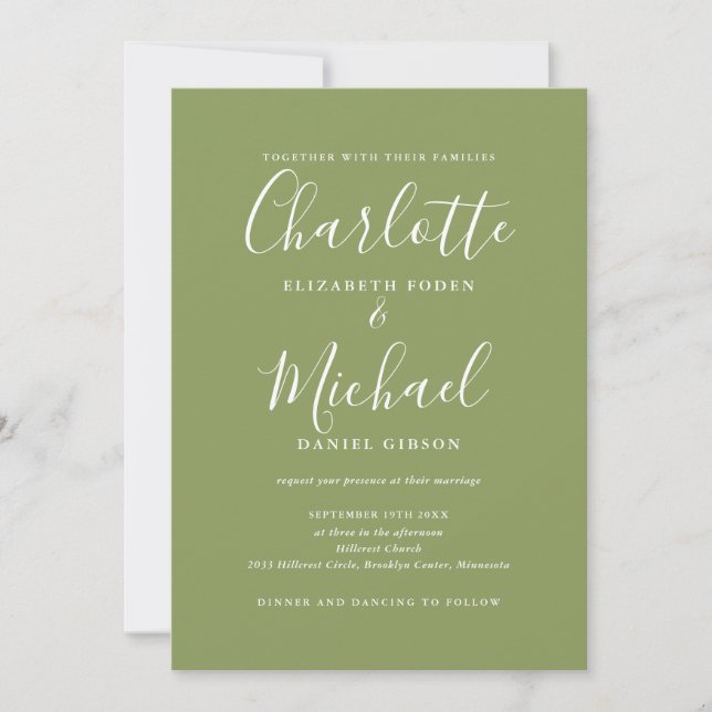 Invitation Moss Green Elegant moderne QR Code Mariage (Devant)