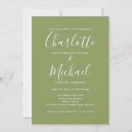 Invitation Moss Green Elegant moderne QR Code Mariage