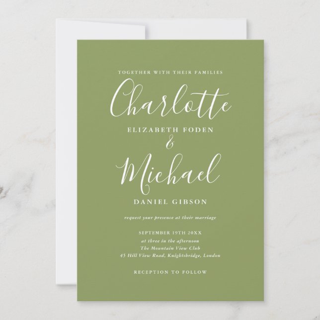 Invitation Moss Green Elegant Signature Script Wedding (Devant)