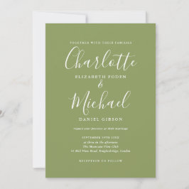 Invitation Moss Green Elegant Signature Script Wedding