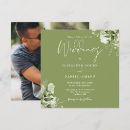 Invitation Moss Green Floral Greenery Carré photo Mariage