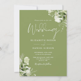 Invitation Moss Green Floral Greenery QR Code Mariage