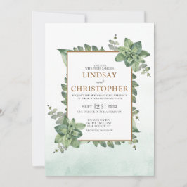 Invitation Moss Green Gold Aquarelle Mariage de trame Succule