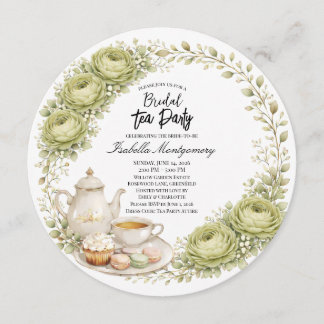 Invitation Moss Green Palette Tea Party Bridal Shower