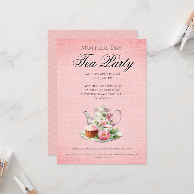 Invitation MOther Day Tea Party (Devant/Arrière en situation)
