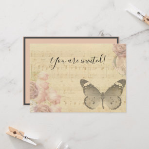Invitation Mother's Day Old Sheet Music Score Roses Butterfly