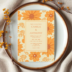 Invitation Motif à fleurs orange Vintage rétro du milieu du s