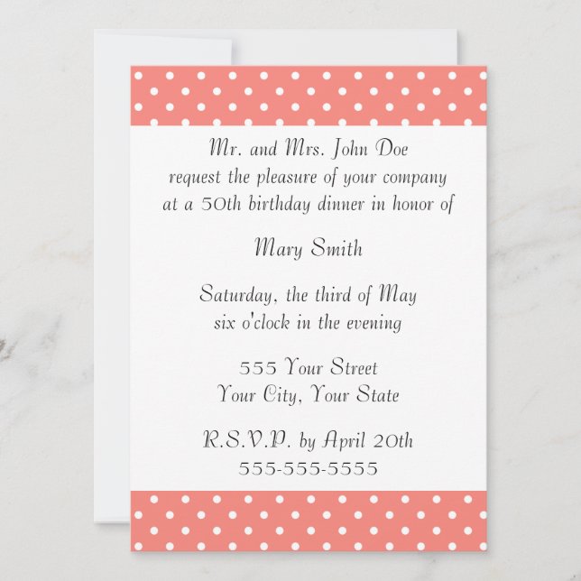 Invitation Motif à points Polka rose blanc et corail (Devant)