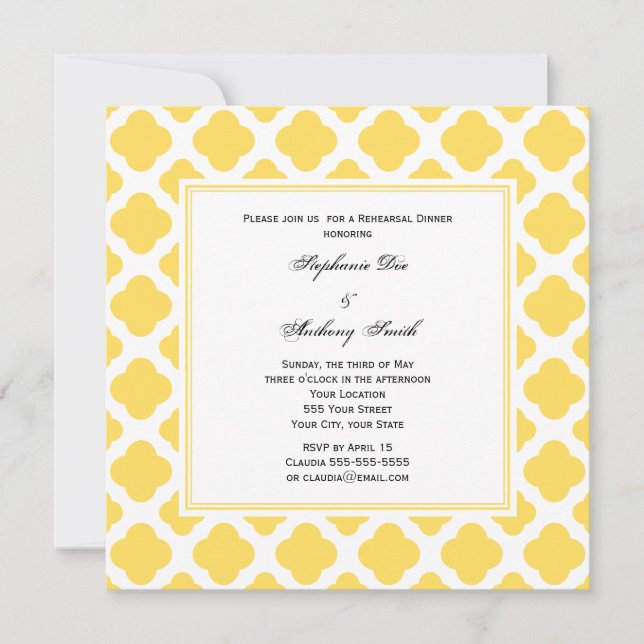 Invitation Motif à quatre feuilles Monogramme jaune citron et (Devant)