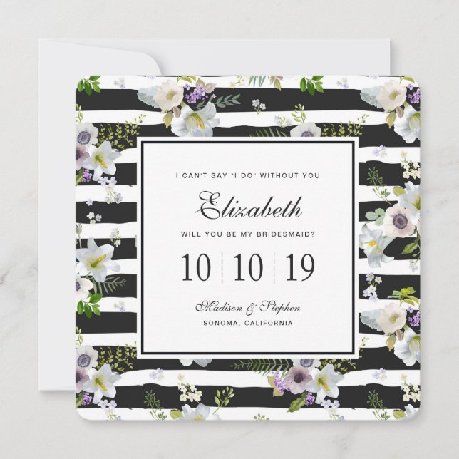 Invitation Motif à rayures florales peintes - Bridesmaid (Devant)