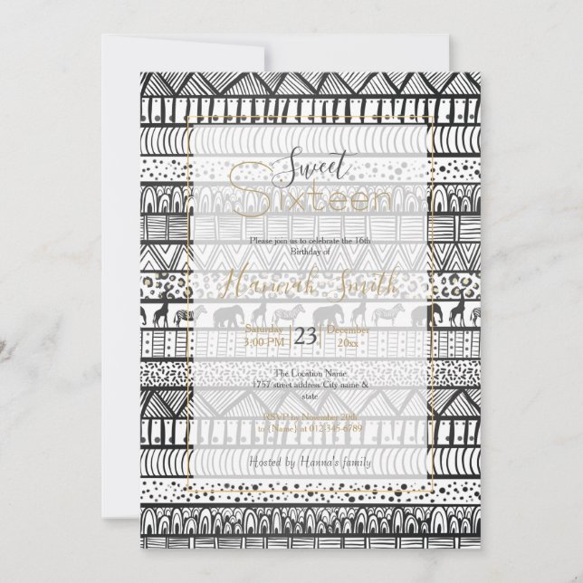 Invitation Motif africain tribal noir blanc (Devant)