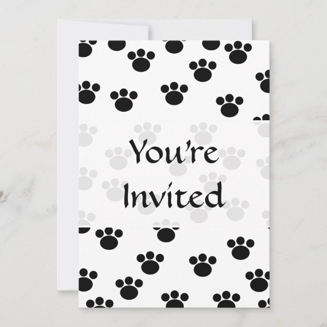Invitation Motif animal d'empreinte de patte. Noir et blanc. (Devant)