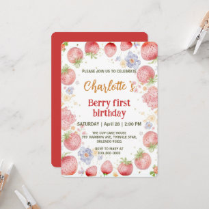 Invitation Motif arc-en-ciel de fraises mignonnes 1er anniver