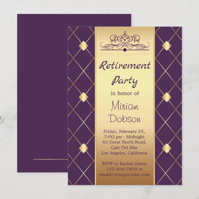 Invitation motif au diamant d'or sur le Parti de la retraite  (Devant / Derrière)