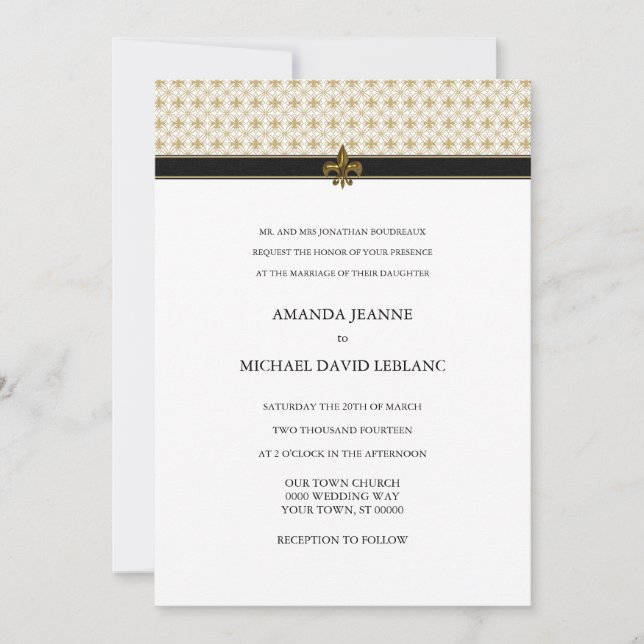 Invitation Motif Black Gold Fleur de Lis (Devant)