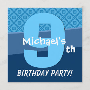 Invitation Motif Bleu Âgé De Neuf Ans Pour Le Garçon V06H