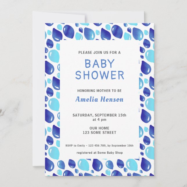 Invitation Motif Bleu  bébé Baby shower garçon (Devant)