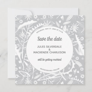 Invitation Motif Botanique Silver Grey Enregistrer la date