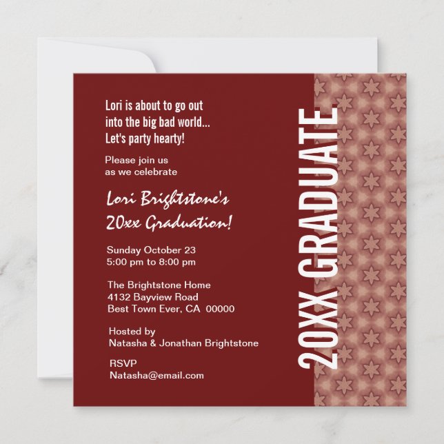Invitation Motif Bourgogne et étoile rose pour chaque année (Devant)