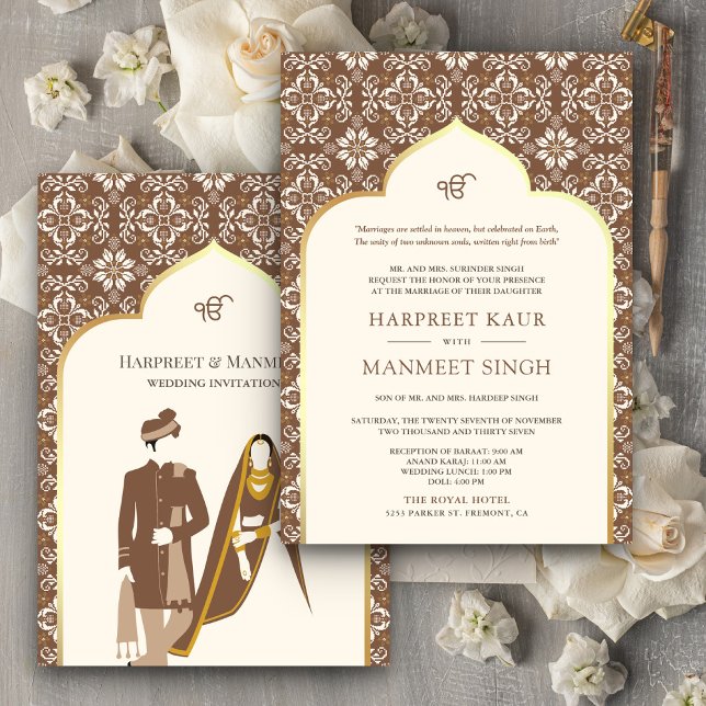 Invitation Motif Brown ivoirien Anand Karaj Sikh Mariage (Créateur téléchargé)