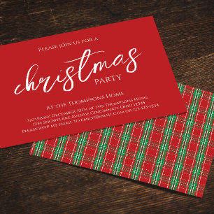 Invitation Motif carreau de Noël vert rouge