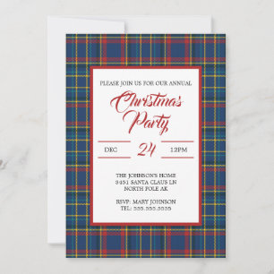 Invitation Motif carreaux bleu royal, rayures rouges et turqu