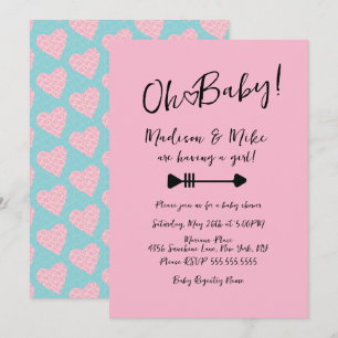 Invitation Motif Cœur Saint-Valentin Rose Baby Shower