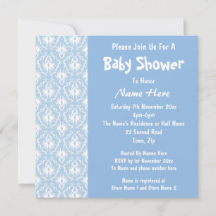Invitation Motif Damas bleu et blanc, Baby shower personnalis