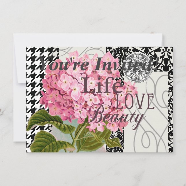 Invitation Motif Damas Décor Floral Joli (Devant)