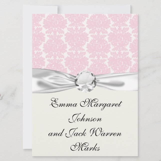 Invitation motif damassé rose et blanc doux (Devant)