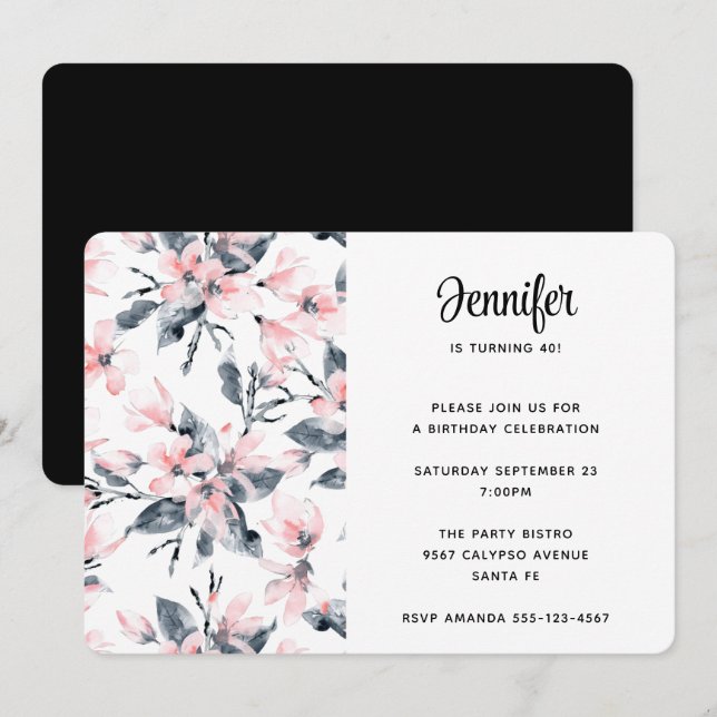 Invitation Motif d'aquarelle rose et gris (Devant / Derrière)
