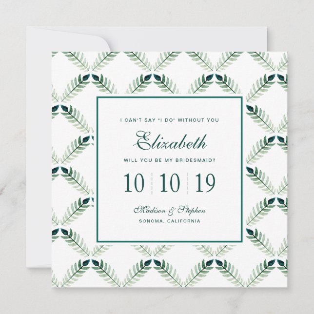 Invitation Motif d'aquarelle végétale verte - Bridesmaid (Devant)