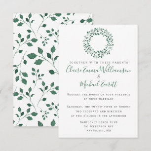Invitation Motif d'aquarelle vert rustique   MARIAGE