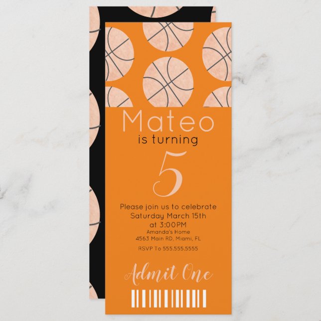 Invitation Motif de basket-ball moderne style de billet dans (Devant / Derrière)