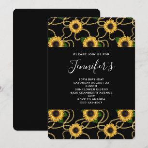 Invitation Motif de beaux tournesols jaunes sur fond noir pou