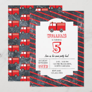 Invitation Motif de camion feu rouge Anniversaire
