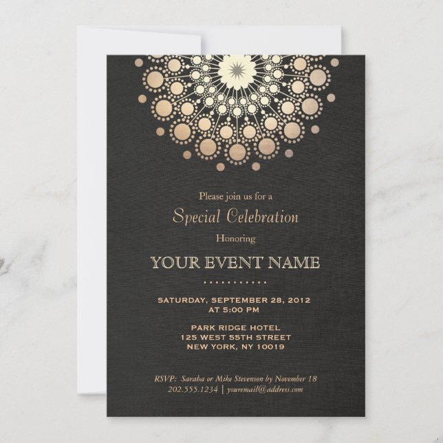 Invitation Motif de cercle en feuille dorée fausse, soirée of (Devant)