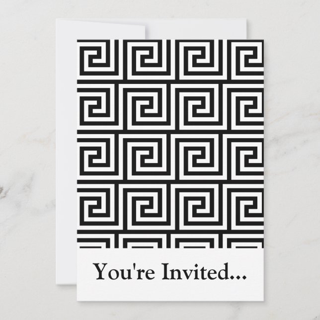 Invitation Motif de clé grecque en noir et blanc (Devant)