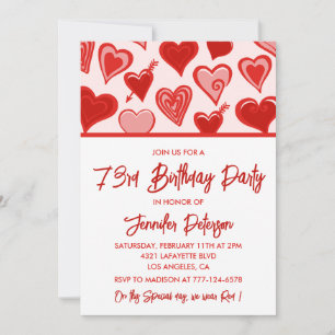 Invitation Motif de coeurs roses rouges mignons 73e anniversa