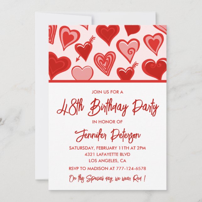 Invitation Motif de cœurs rouges roses Simple 48e anniversair (Devant)