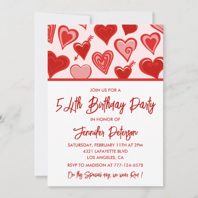 Invitation Motif de cœurs rouges roses Simple 54e anniversair (Devant)