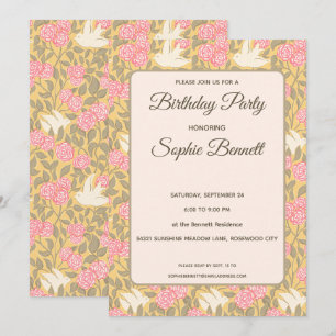 Invitation Motif de colombe florale rose pastel