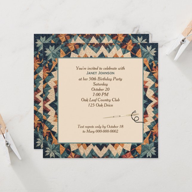 Invitation Motif de courtepoint en patchwork kaléidoscope vin (Devant/Arrière en situation)